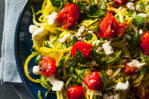 Homemade Zucchini Noodles Zoodles Pasta with Tomatos and Feta