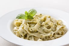 Plate of fettuccini with pesto