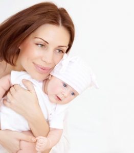 Newborn healthy infant with mom