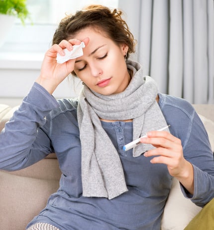 Sick Woman with Thermometer. Flu. Woman Caught Cold